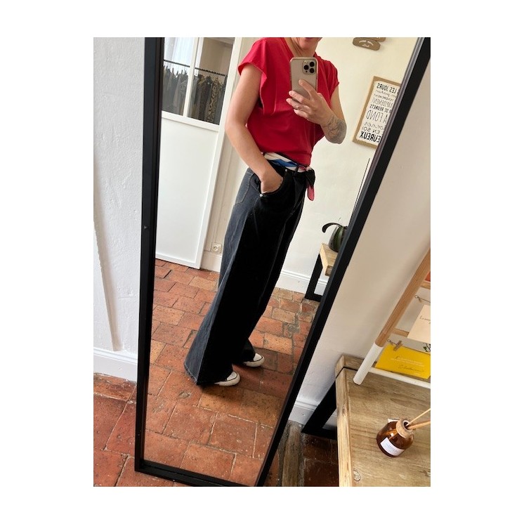 Jean large -taille haute  noir