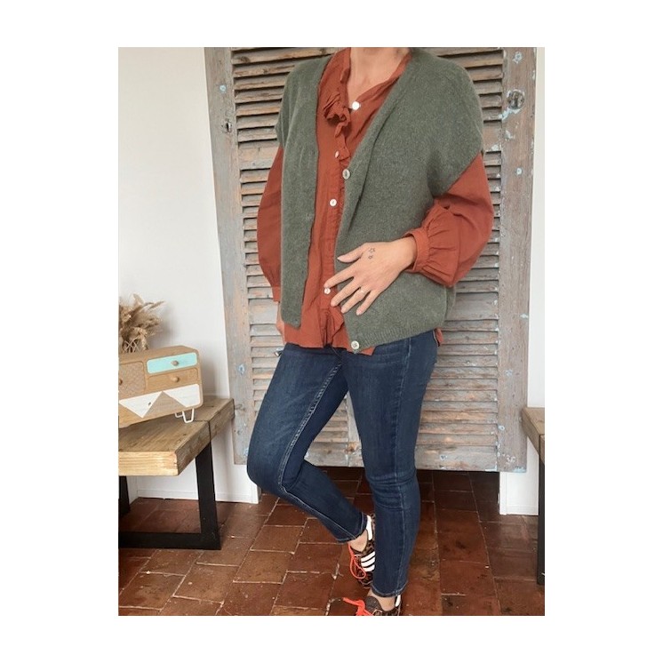 gilet kaki manches courtes-piece tendance