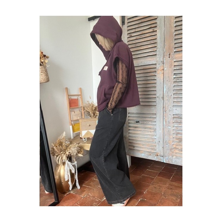 Sweat à manches courtes bordeaux-style sportwear  avec capuches