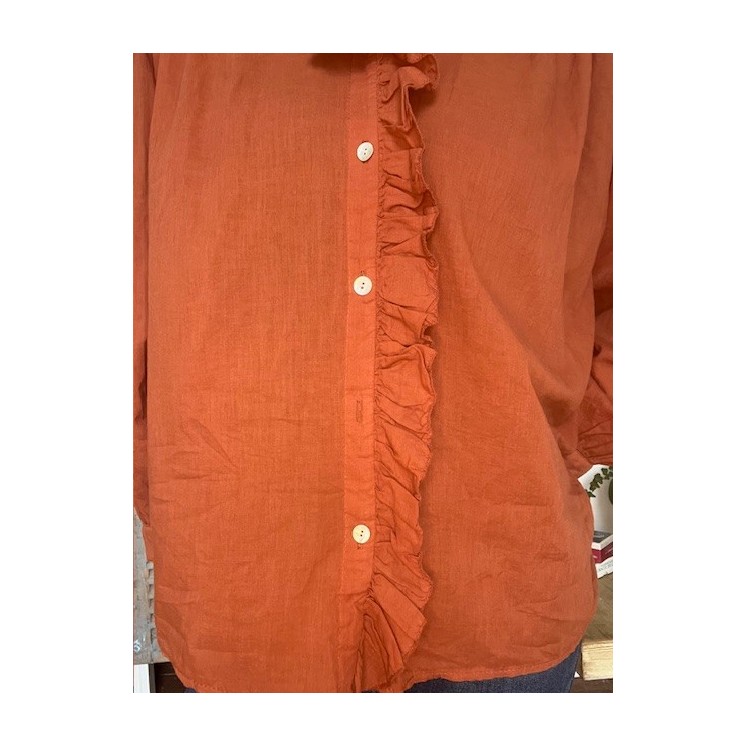 Chemise terracotta femme à volant-élégante et tendance