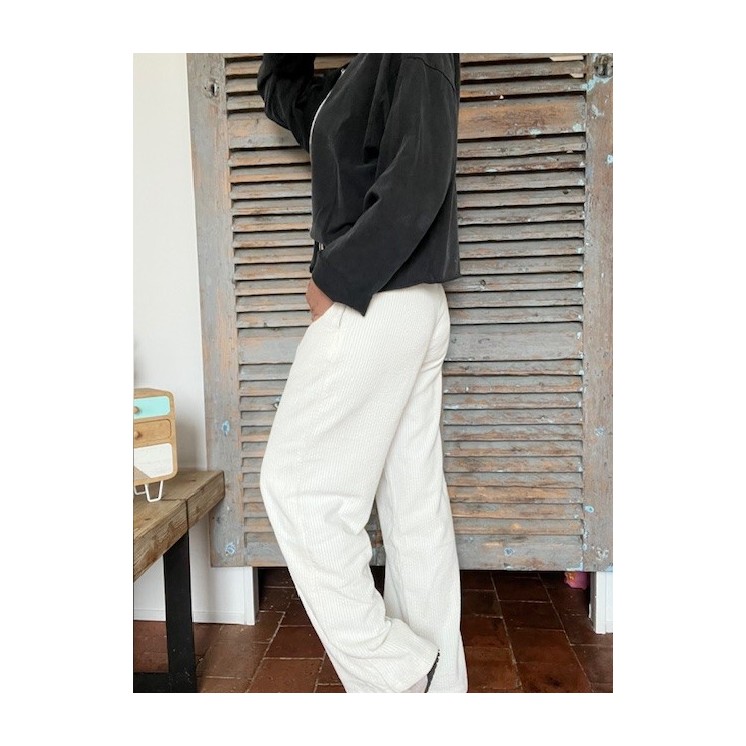 pantalon large velours crème femme-élégant, doux et confortable