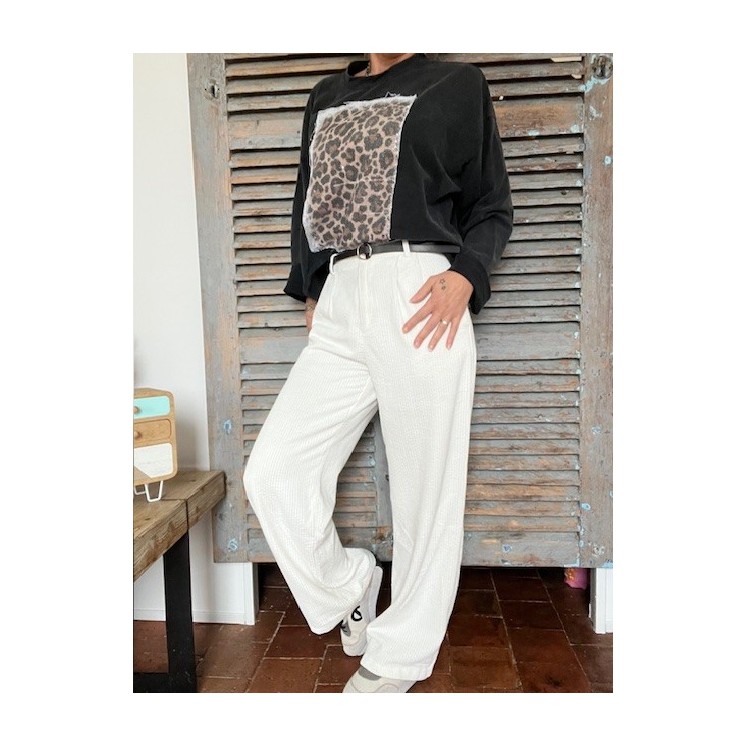 pantalon large velours crème femme-élégant, doux et confortable