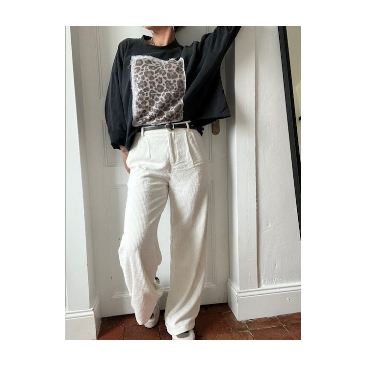 pantalon large velours crème femme-élégant, doux et confortable