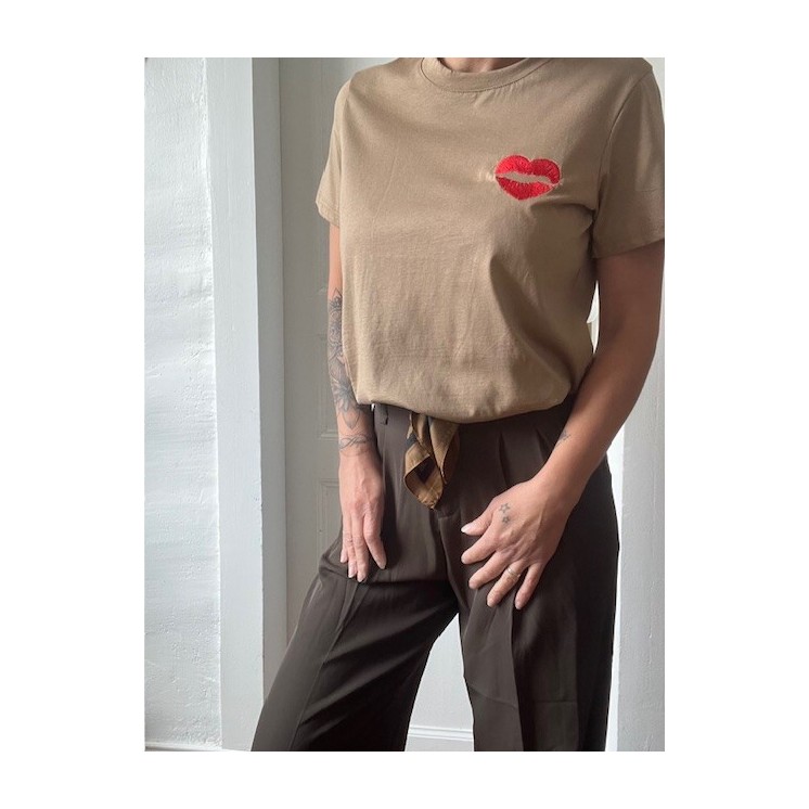 Pantalon fluide taille haute femme -marron avec ceinture