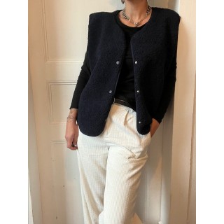 veste sans manches bleu marine en bouclette