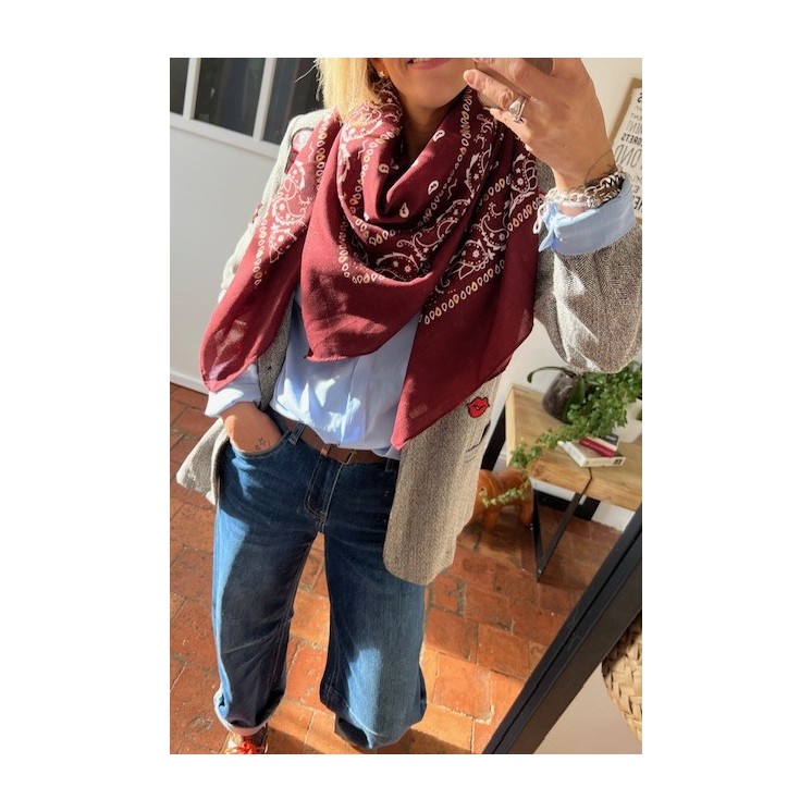 Foulard bandana bordeaux -accessoire tendance femme