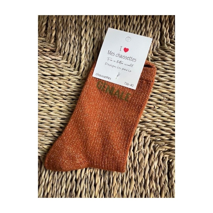 Chaussettes rouille inscription kaki "Géniale" style unique , confort