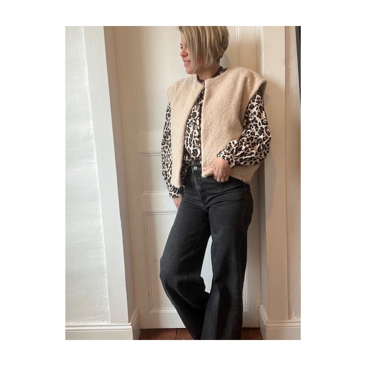 Gilet sans manches en laine bouillie beige -style chic bohème