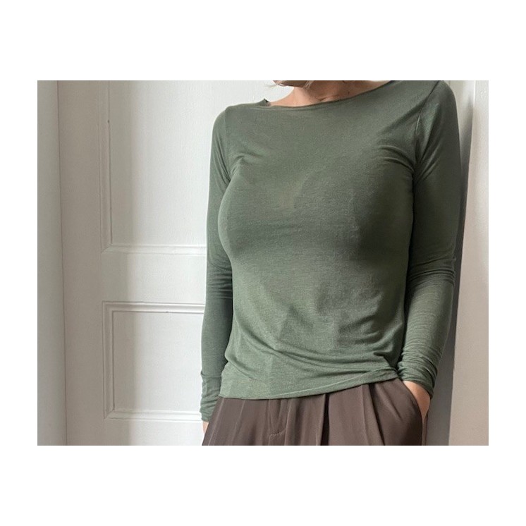 t-shirt en cachemire -effet seconde peau en kaki