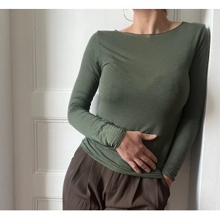 t-shirt en cachemire -effet seconde peau en kaki