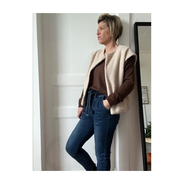 Pull marron col V confortable -inscription rock n roll