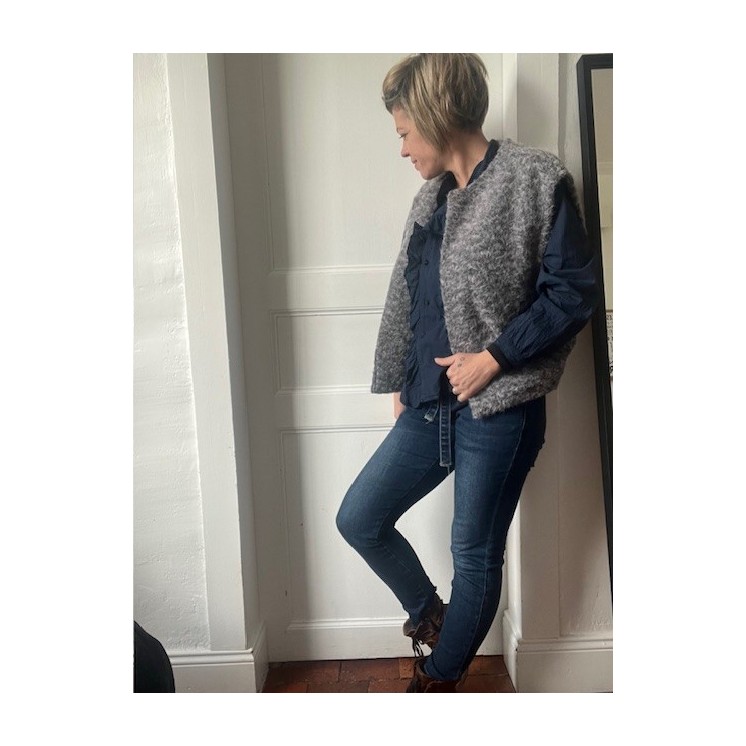 Gilet sans manches en laine bouillie gris-style chic bohème