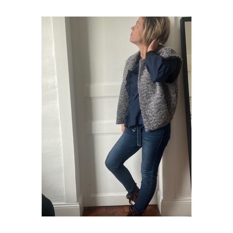 Gilet sans manches en laine bouillie gris-style chic bohème