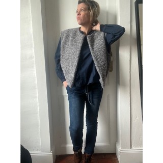 Gilet sans manches en laine bouillie gris-style chic bohème