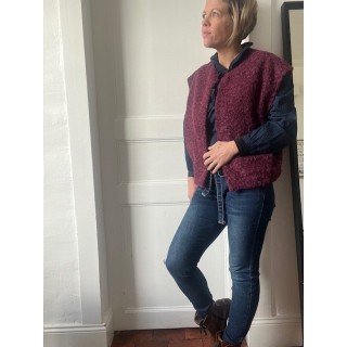 Gilet sans manches en laine bouillie bordeaux-style chic bohème