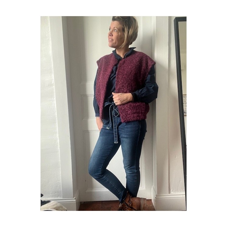 Gilet sans manches en laine bouillie bordeaux-style chic bohème