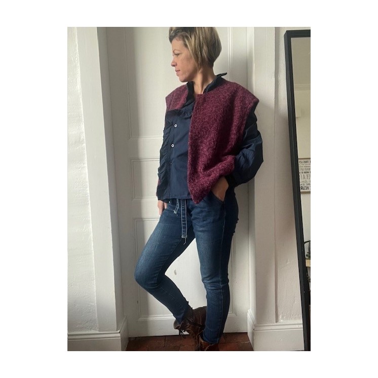 Gilet sans manches en laine bouillie bordeaux-style chic bohème