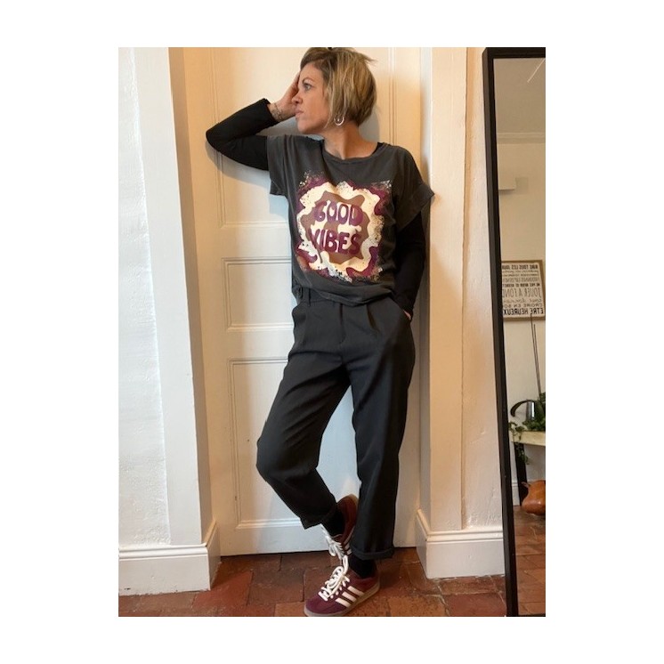 T-shirt -good vibes - anthracite