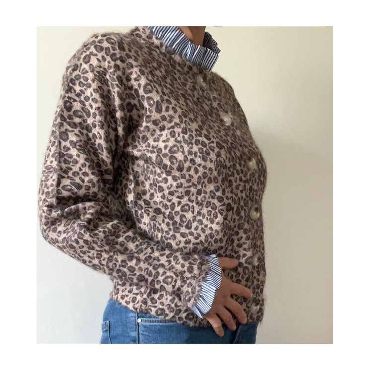 Gilet 2en1 léopard avec un col et manches façon  chemise -Chic et tendance