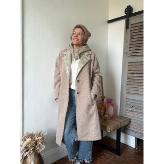 Manteau en laine bouillie camer col gold -élégance et confort