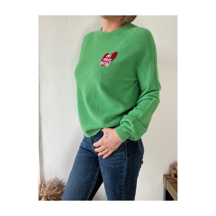 Pull vert femme , mode femme , coeur Oui mais Non
