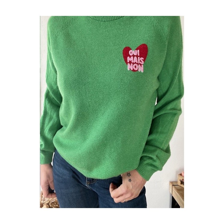 Pull vert femme , mode femme , coeur Oui mais Non