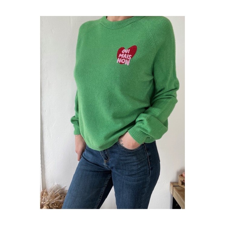 Pull vert femme , mode femme , coeur Oui mais Non