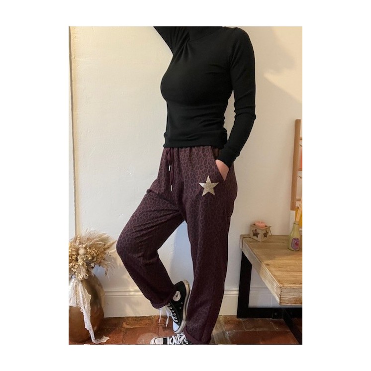 pantajogg léopard bordeaux et noir-chic confortable sportwear