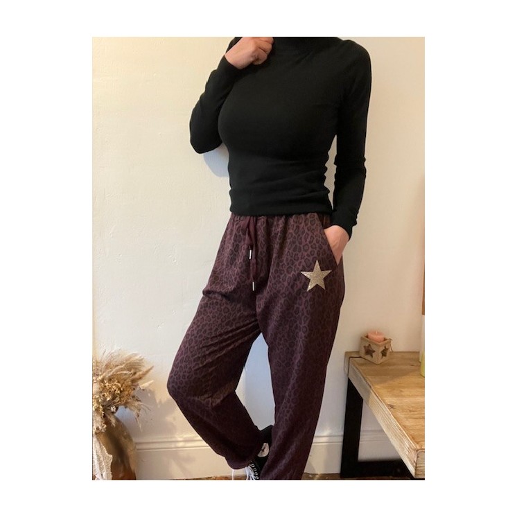 pantajogg léopard bordeaux et noir-chic confortable sportwear