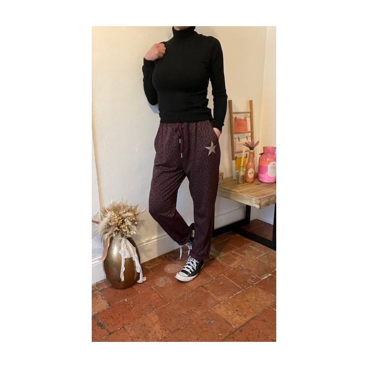 pantajogg léopard bordeaux et noir-chic confortable sportwear